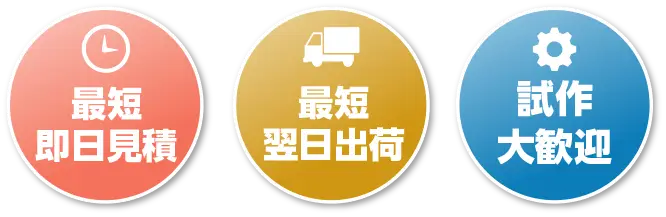 最短即日見積、最短翌日出荷、試作大歓迎！